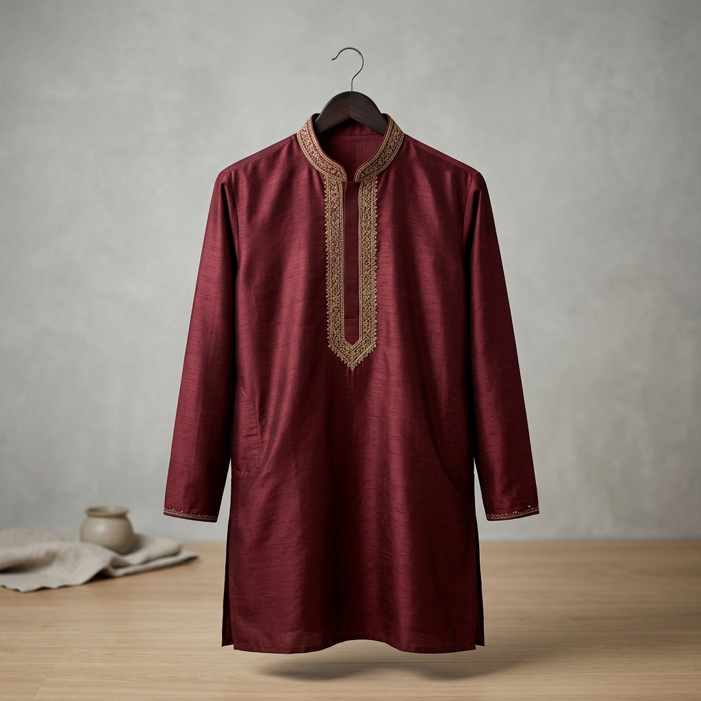 Royal Maroon Silk Blend Festive Panjabi